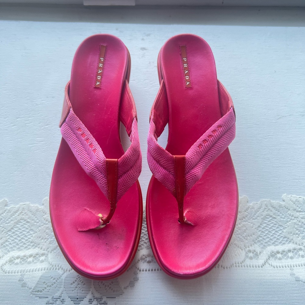 Prada Sport pink flip flop platform sandals